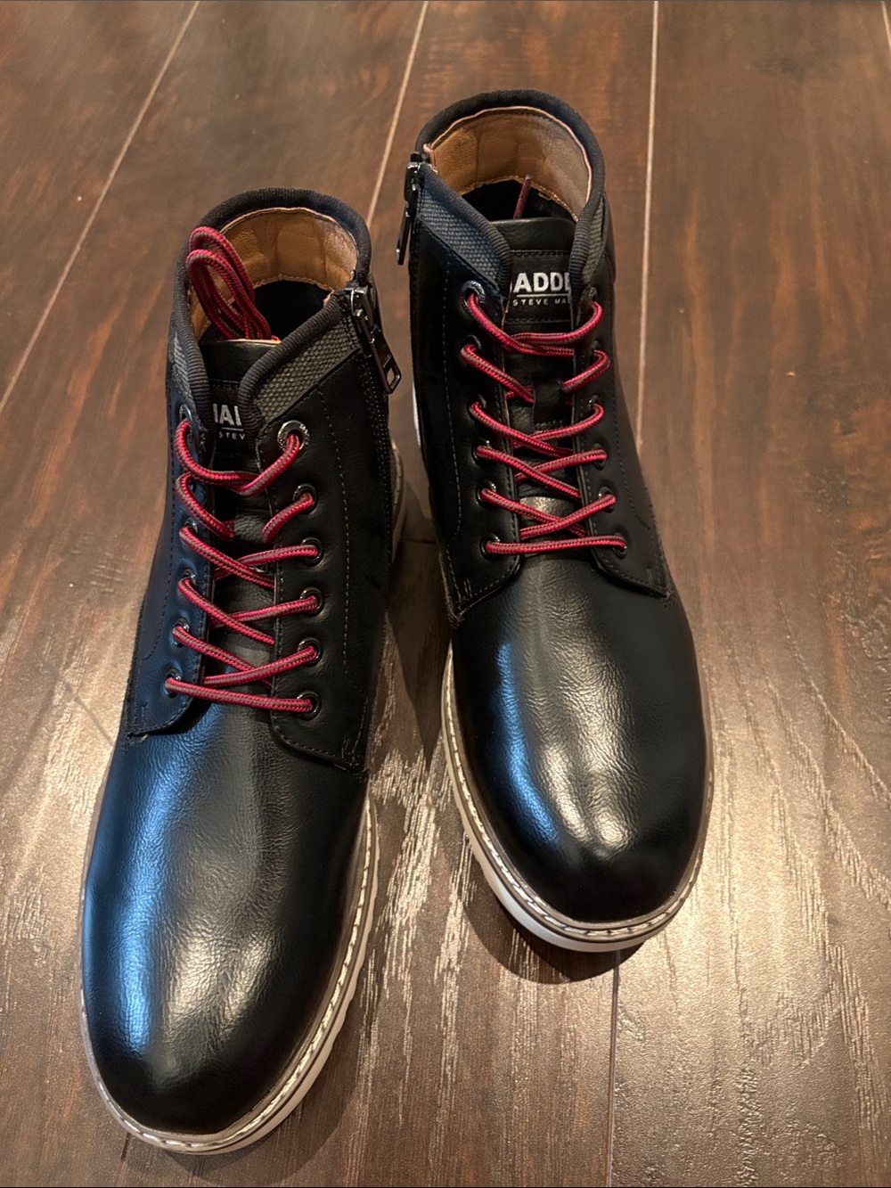 Steve Madden Black Leather Men's Ankle Boots with Red Laces